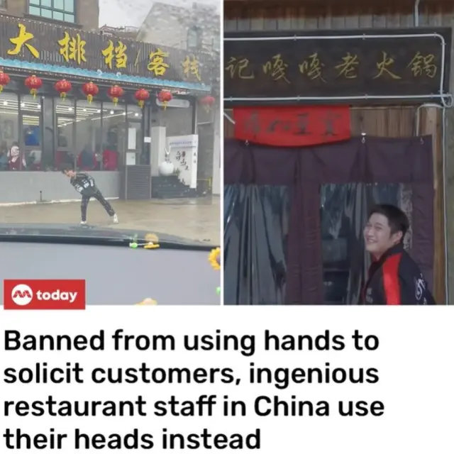 Dilarang Gunakan Tangan, Pelayam Restoran di China Gerakkan Kepalanya untuk Mengajak Wisatawan Berkunjung