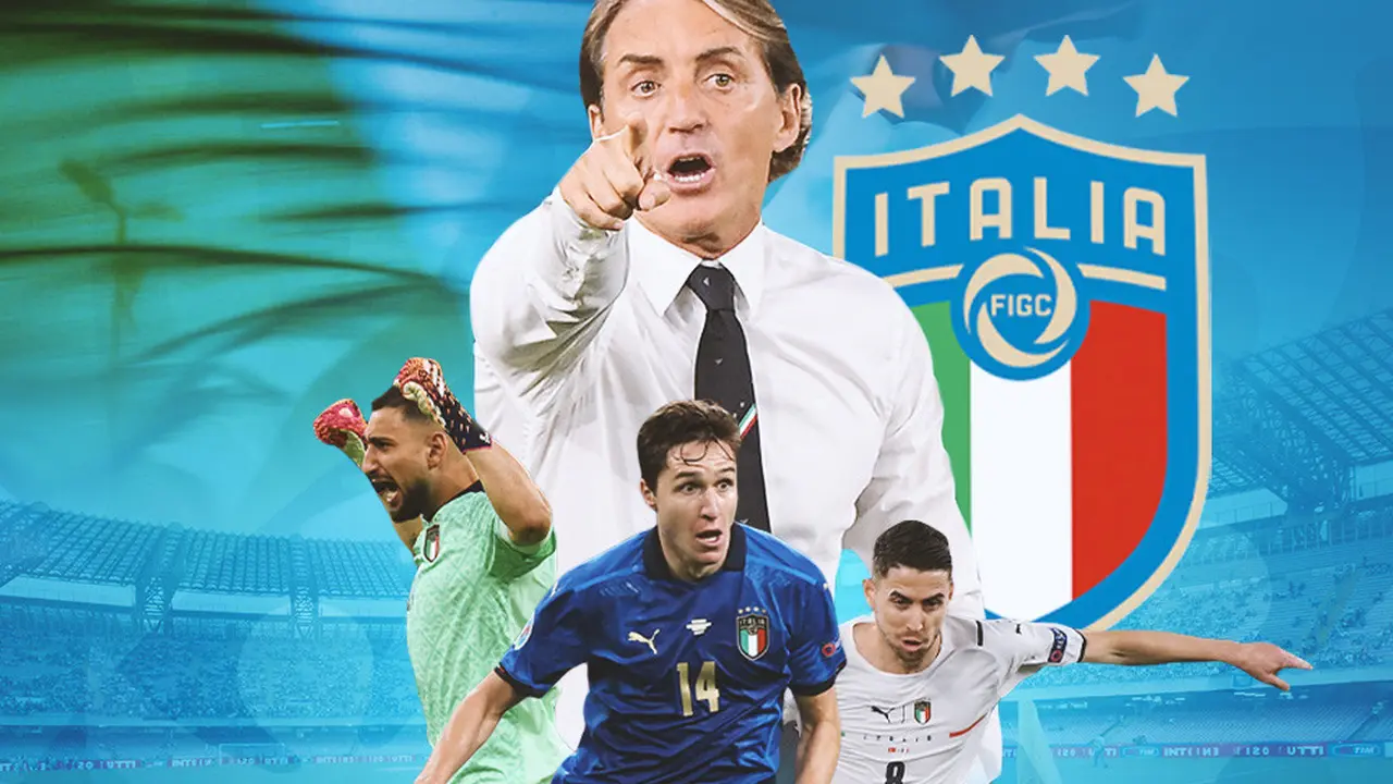 Piala Eropa - Timnas Italia_Roberto Mancini, Gianluigi Donnarumma, Federico Chiesa, Jorginho