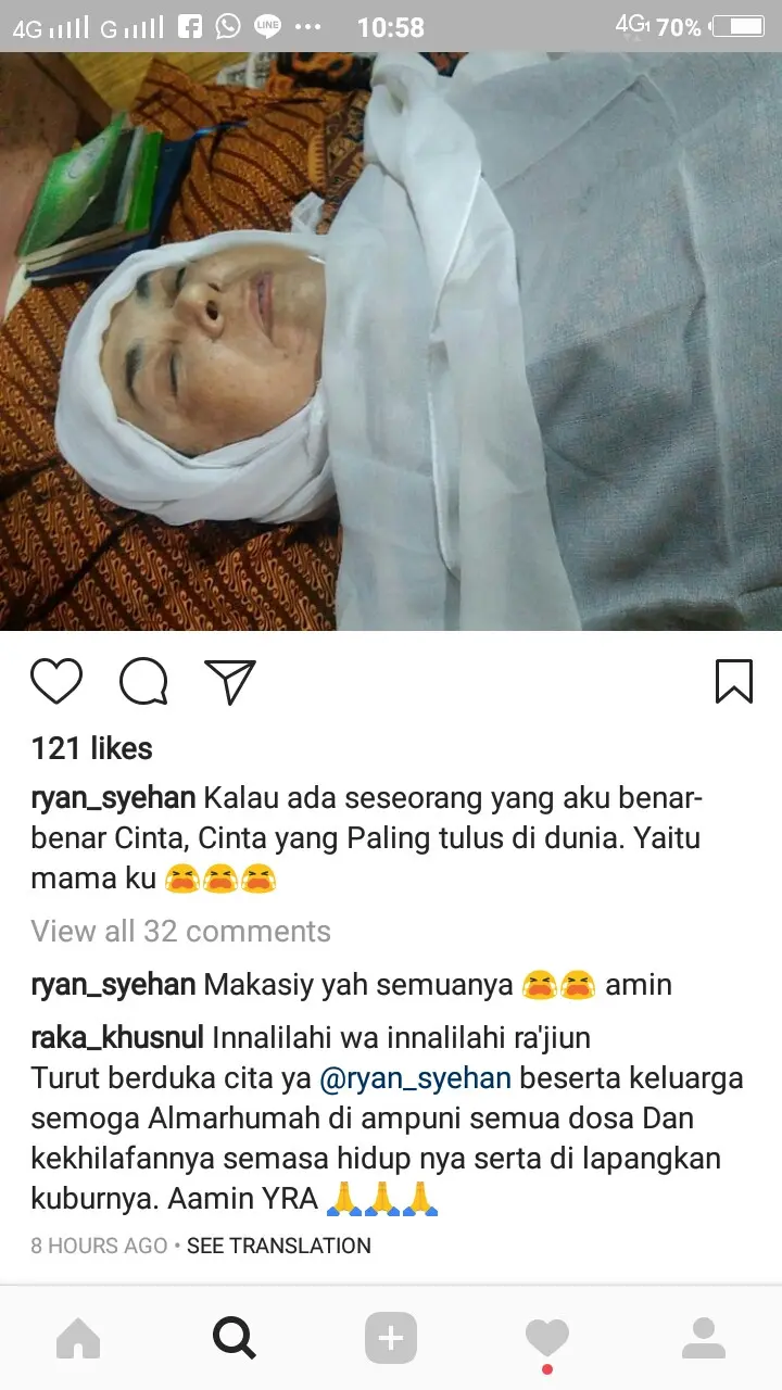 Ibunda Ryan Syehan. (foto: instagram.com/ryan_syehan)
