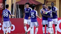 Hanoi FC saat merayakan gol ke gawang Tampines Rovers dalam penyisihan Grup F Piala AFC 2019 (15/5/2019). (Bola.com/Dok. AFC)