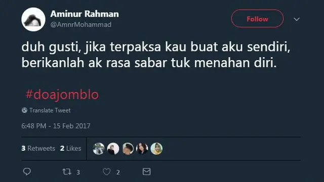 Alih-alih serius, cuitan 'doa jomblo' berikut ini malah bikin ngakak karena kocak.