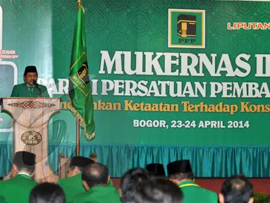 Ketua Umum DPP PPP Suryadharma Ali (SDA) tak terlihat dalam pembukaan Mukernas PPP di Hotel Seruni III, Bogor, Rabu (23/4/2014) (Liputan6.com/Johan Tallo).