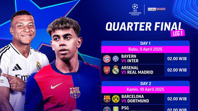 Jadwal Streaming Liga Champions 2024/25 Quarter Final Leg 1 di Vidio