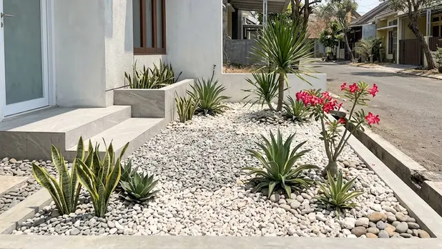 Buat Taman Kering dengan Batu Koral dan Tanaman Tahan Panas