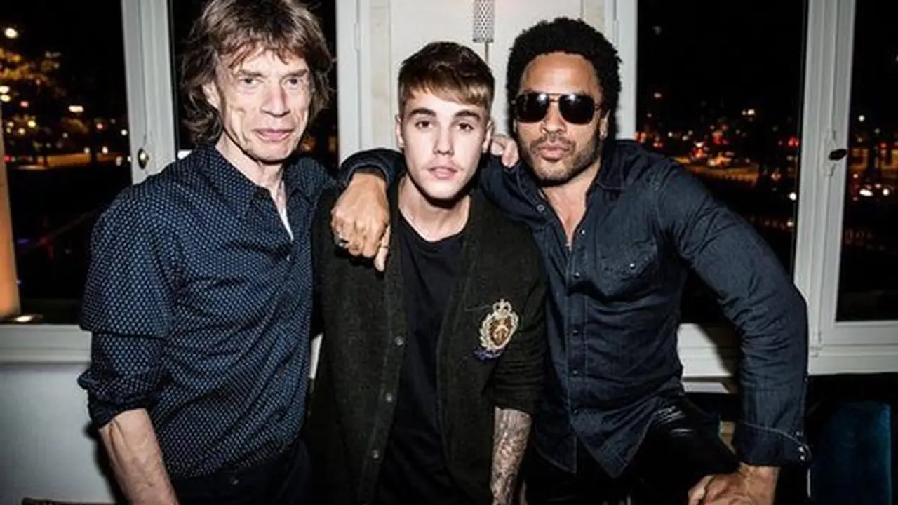 Justin Bieber, Mick Jagger dan Lenny Kravitz Foto Bareng