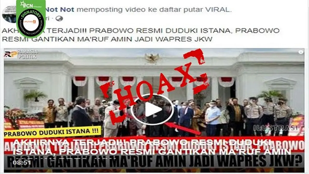 Gambar Tangkapan Layar Kabar Prabowo Subianto GantikanMa'ruf Amin jadi Wakil Presiden (sumber: Facebook).