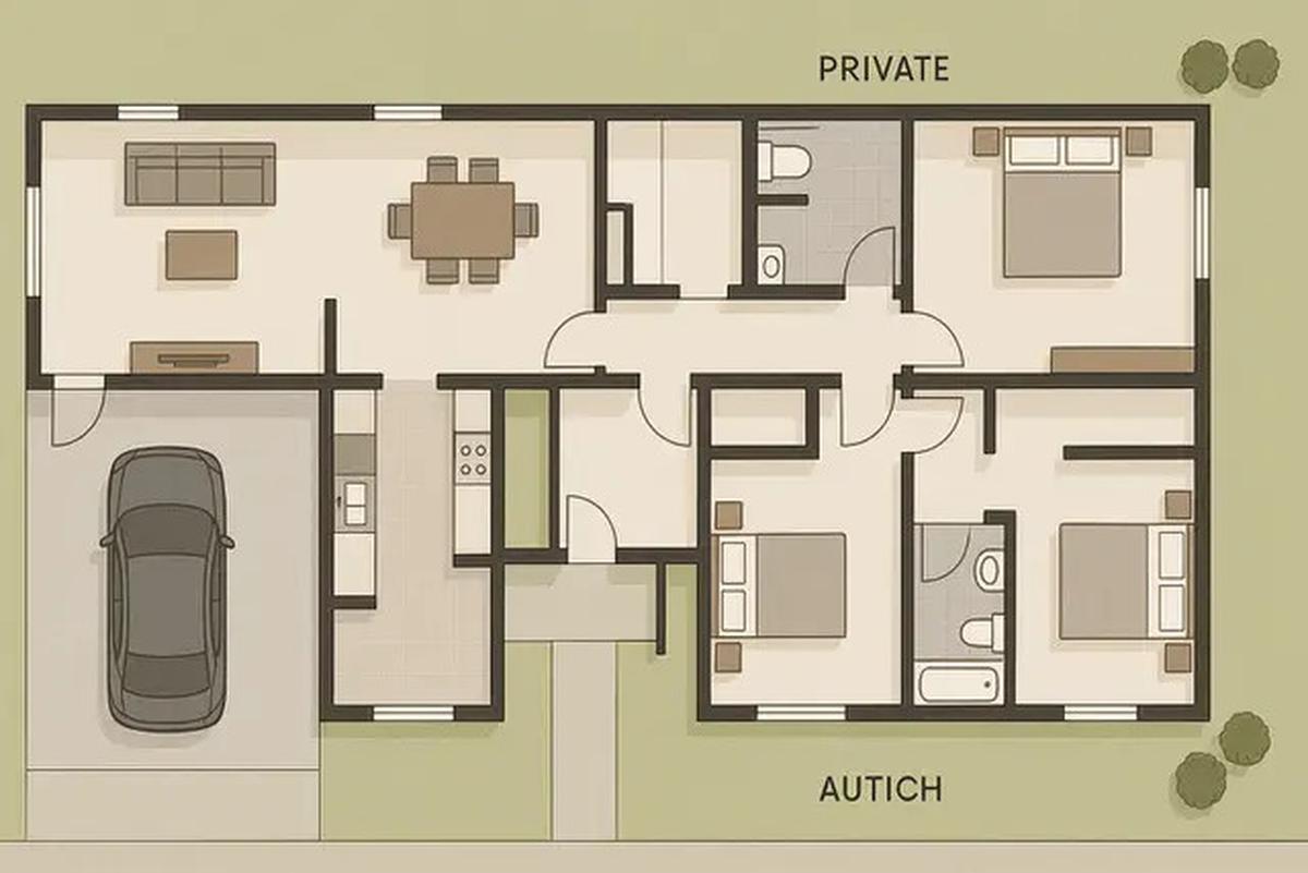 Denah Rumah 1 Lantai 3 Kamar Tidur dan Garasi, Ini Referensi untuk Punya Hunian Mininalis Modern