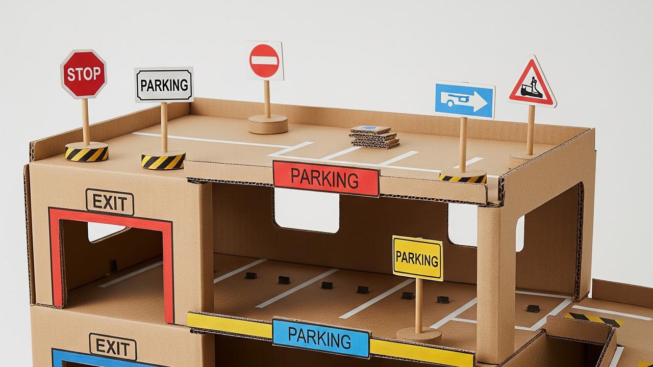 Garasi Mobil-Mobilan dari Kardus (AI Generated)