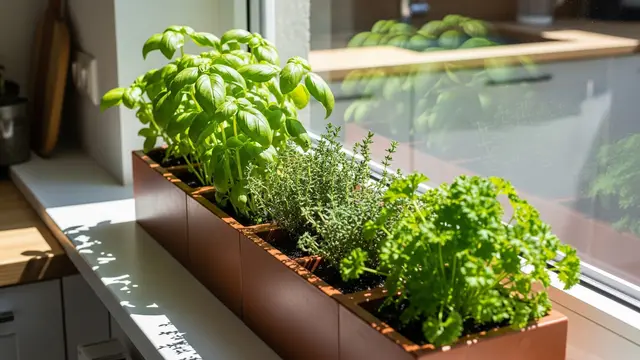 Desain Edible Garden Mini di Dapur Dekat Jendela untuk Bumbu Segar (AI )