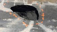 Sinkhole di depan 'Gedung Putih' Mar-a-Lago di Florida. (Twitter/@CBSMiami)