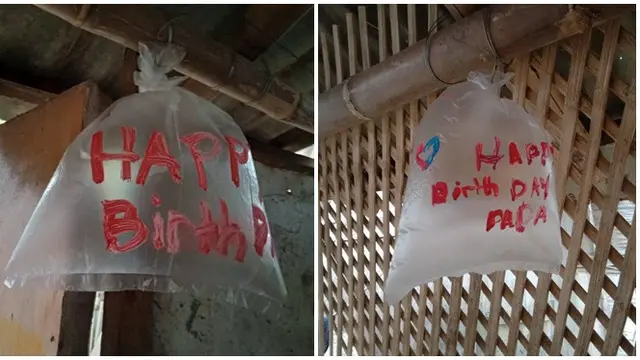 Tak Mampu Beli Balon, Bocah Ini Pakai Plastik untuk Rayakan Ulang Tahun Ayah
