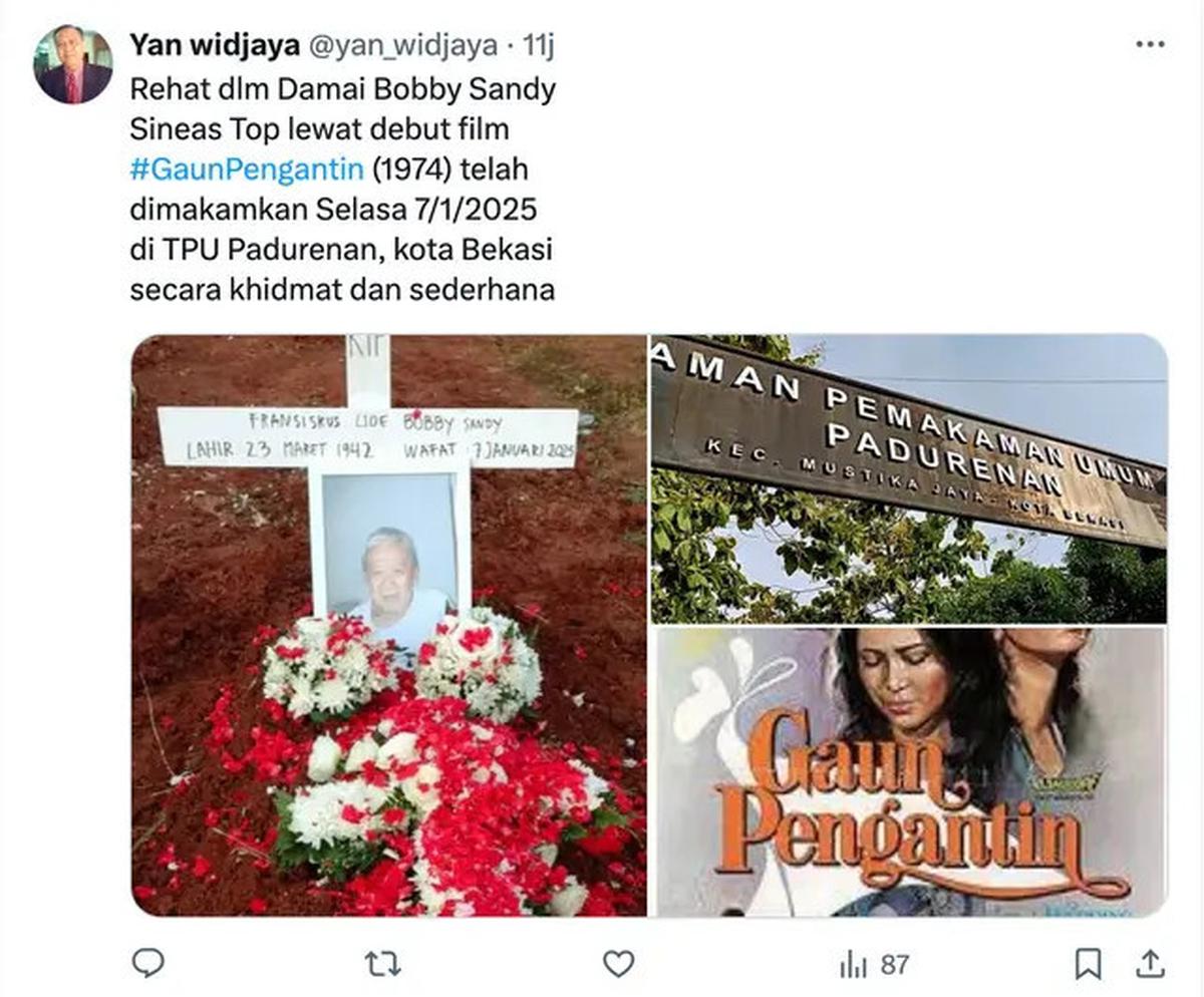 Sutradara Bobby Sandy Meninggal dalam Tidur, Dulu Antar Meriam Bellina dan Ria Irawan Raih Piala Citra