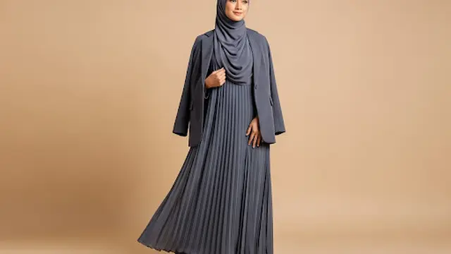 Dress Plisket Longgar + Blazer Oversized