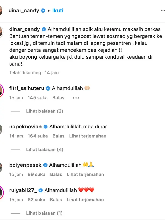 Unggahan Dinar Candy. (Foto: Dok. Instagram @dinar_candy)