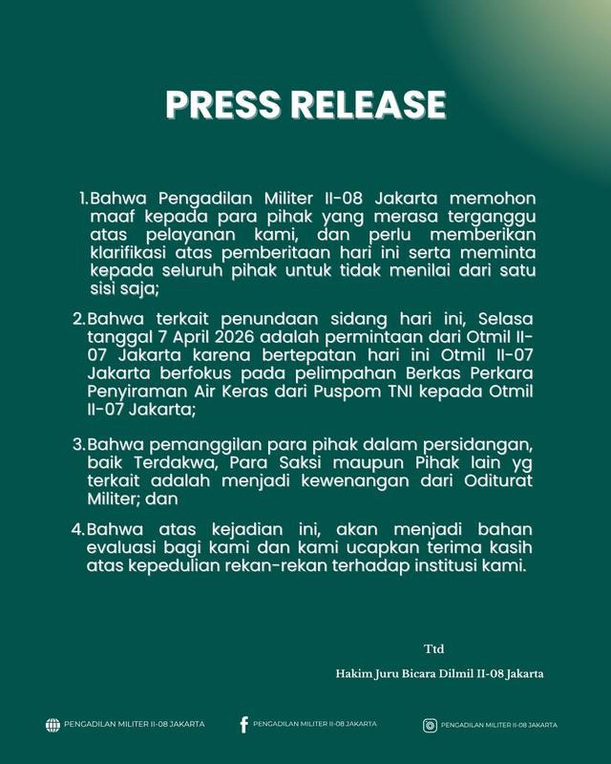 Zaskia Adya Mecca Komplain Sidang Mendadak Batal, Pengadilan Militer Jakarta Klarifikasi