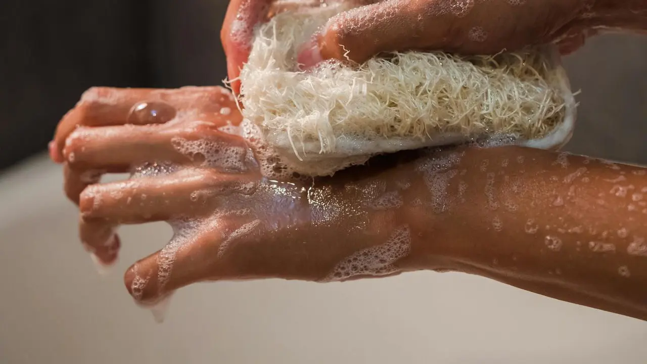 Spons Mandi alami menggunakan Loofah Alami