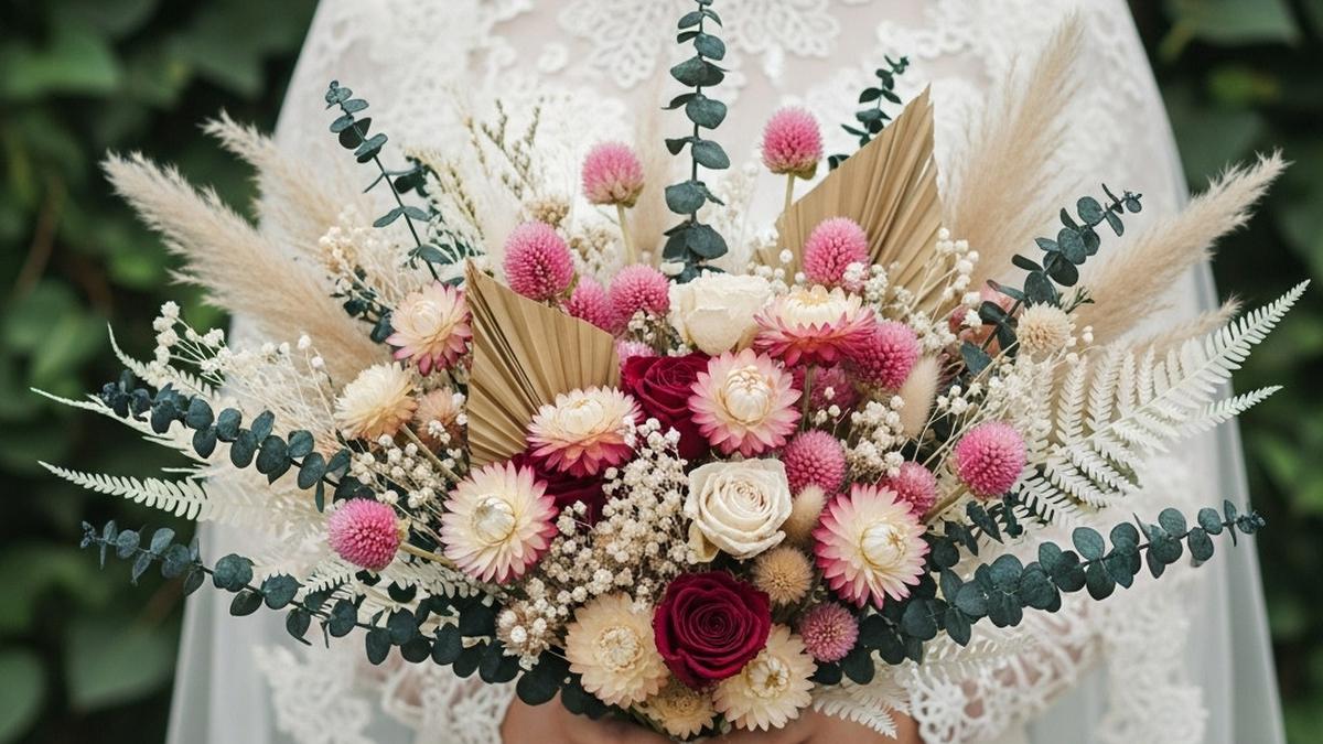 12 Ide Buket Pengantin dari Bunga Kering Ala Vintage, Lambangkan Keabadian