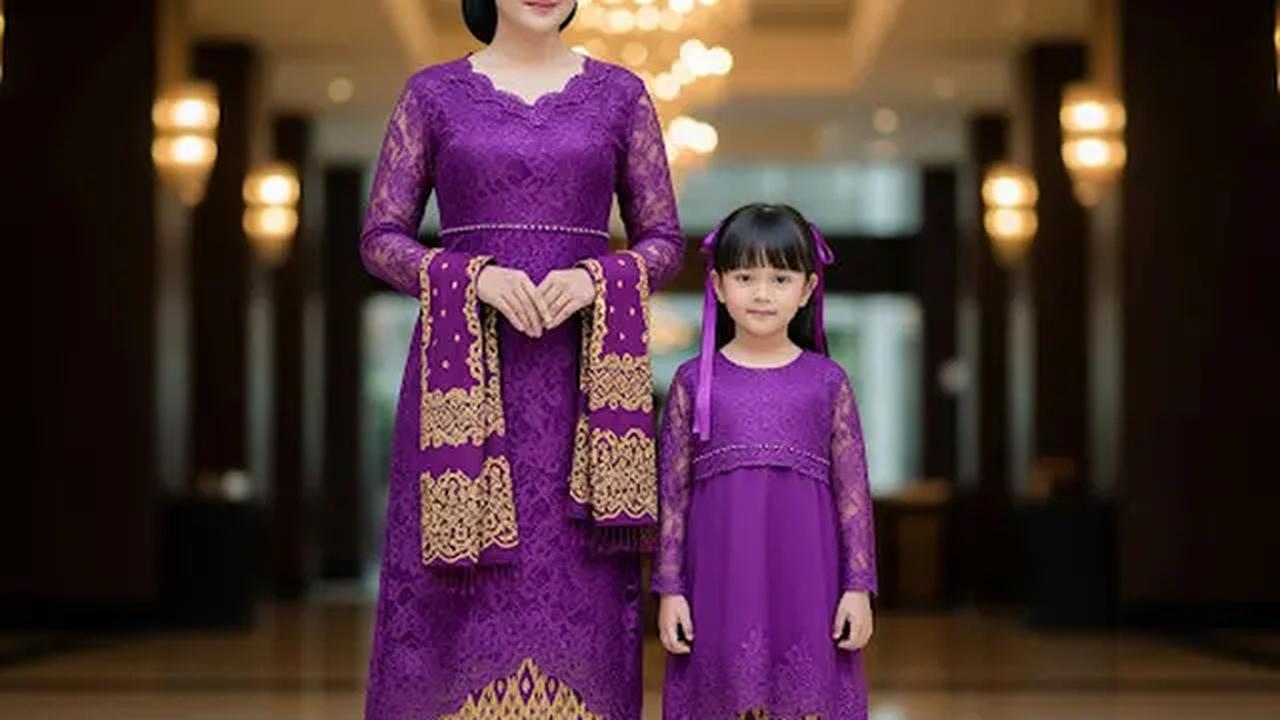 Dress Brokat Kembar Bertema Tradisional/Baju Brokat Anak Kembaran dengan Ibu untuk Pesta (Sumber: gemini.com)