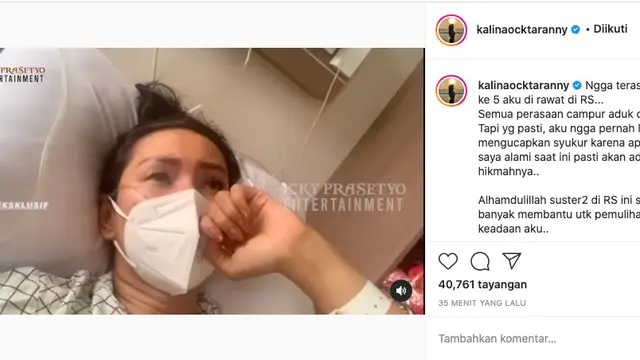 5 Hari Dirawat di Rumah Sakit, Kalina Ocktaranny Sampaikan Terima Kasih untuk Vicky Prasetyo dan Azka Corbuzier