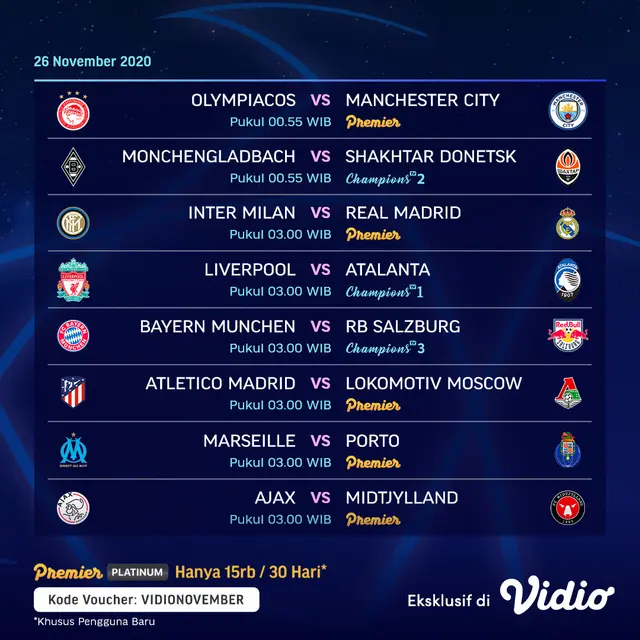 Jadwal Liga Champions Matchday 4