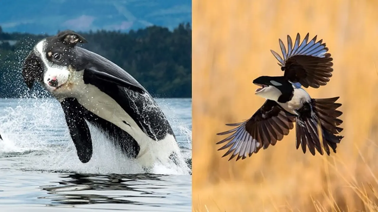 6 Editan Foto Orca Digabung Hewan Lain Ini Unik Banget, Bikin Takjub