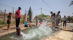Warga Palestina menikmati waktu di sebuah mata air alami di tengah gelombang panas di Kota Jericho, Tepi Barat, (18/5/2020). (Xinhua/Luay Sababa)