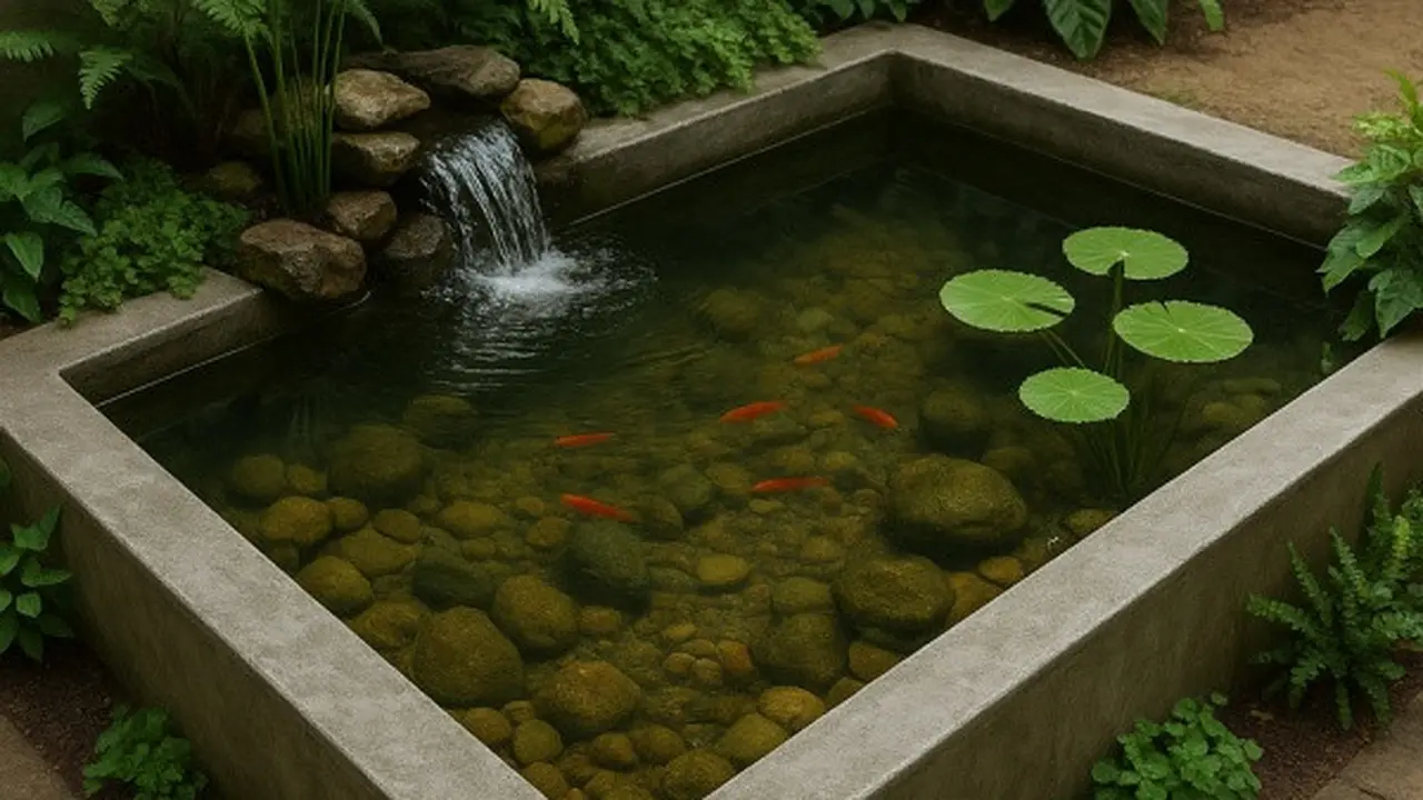 Ilustrasi Kolam Ikan Mini dari Bak Semen (Sumber: ChatGPT)