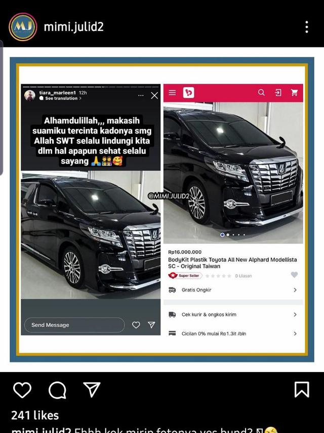 Foto mobil mewah yang diklaim Tiara Marleen sebagai pemberian suaminya di Instagram Stories serupa dengan foto iklan mobil yang dipajang di toko online