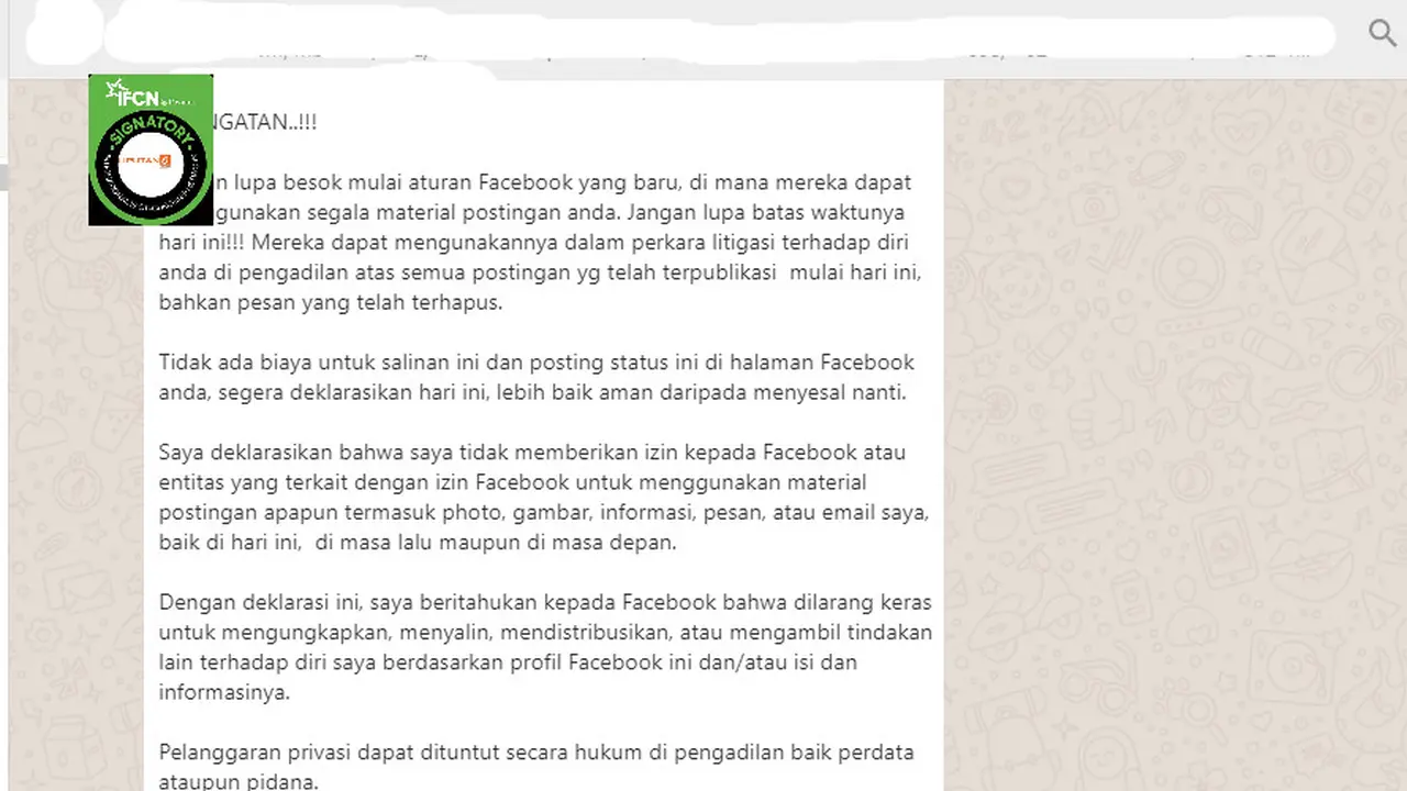 Cek Fakta Liputan6.com menelusuri informasi tentang aturan baru Facebook yang bebas menggunakan postingan pemilik akun