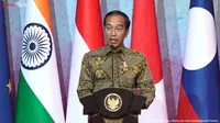 Presiden Joko Widodo atau Jokowi saat menerima kunjungan kehormatan para Menteri Luar Negeri (Menlu) ASEAN di Hotel Shangri-La Jakarta, Jumat (14/7/2023).