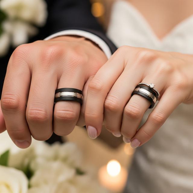 4. Cincin Hitam dengan Kombinasi Logam (Mixed Metals)