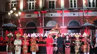 Tiga kesenian klasik Bali unjuk gigi dalam malam pementasan budaya Rakernas Jaringan Kota Pusaka Indonesia (JKPI) di kawasan Kota Tua Semarang, Kamis (24/8/2023) malam.