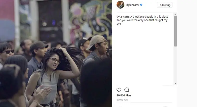 Dylan Carr memosting sebuah foto Hana Saraswati dengan keterangan gambar yang romantis. (Instagram)