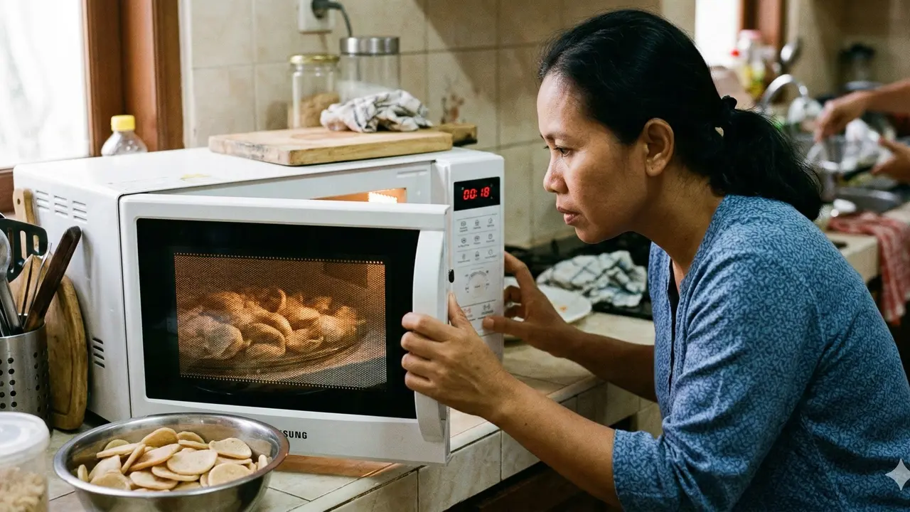 Cara Goreng Kerupuk di Microwave (Foto: Gemini AI)