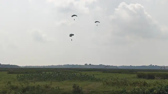 Tim Alfa dari Mabes TNI diterjunkan ke sejumlah titik yang sulit dijangkau untuk memburu bara dan titik panas di TNWK, Lampung Timur, Lampung. (Liputan6.com/Ardi Munthe).