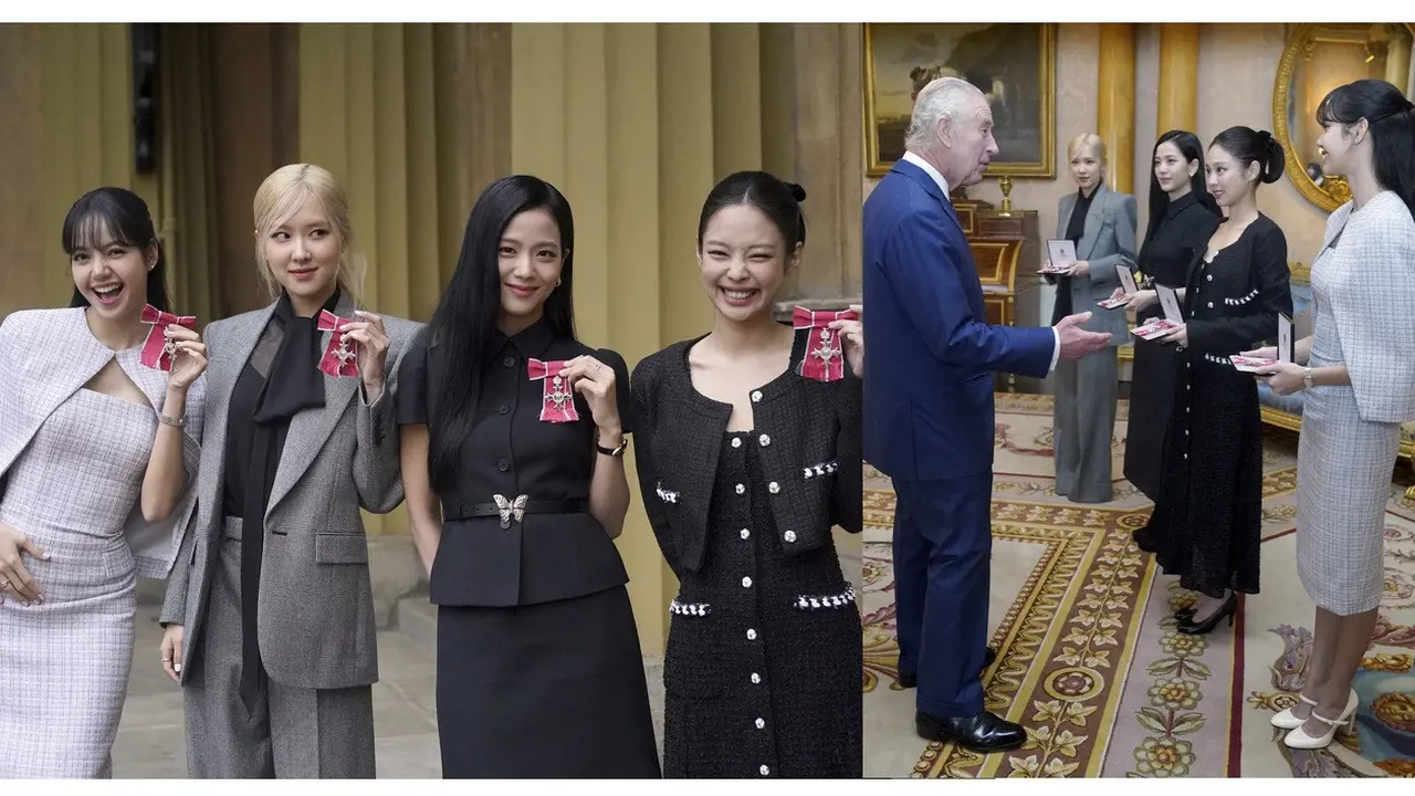 Blackpink dapat gelar kehormatan MBE dari Raja Charles III. (Victoria Jones/Pool Photo via AP)