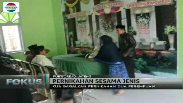 KUA Kecamatan Gebang, Purworejo, Jawa Tengah, gagalkan pernikahan sejenis oleh sepasang wanita. Kini, keduanya tengah diperiksa polisi.