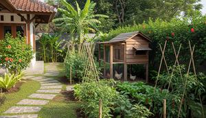 Desain Halaman Rumah Kombinasi Kebun dan Kandang Ayam. (Foto: AI)