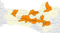 Peta persebaran daerah kabupaten dan kota di Jawa Tengah yang masih masuk dalam PPKM Level 3.