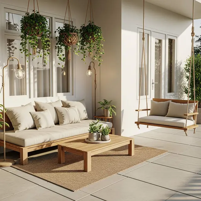 Ide Teras Mungil Depan Rumah dengan Ayunan Gantung