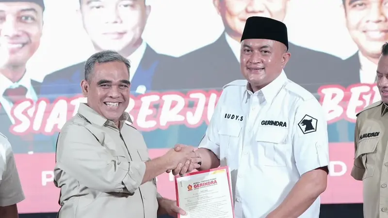 Sekretaris Jenderal Gerindra Ahmad Muzani mendeklarasikan Rudy Susmanto sebagai Calon Bupati Kabupaten Bogor di Pilkada 2024.