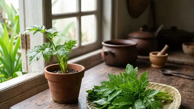 Cara menanam seledri Jepang di wadah kecil untuk kebun dapur