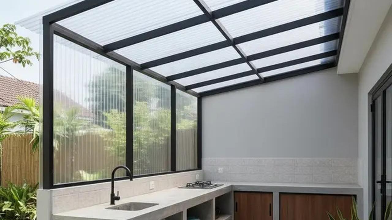 12 Inspirasi Dapur Outdoor Lahan Sempit dengan Meja Cor Minimalis Tren 2025