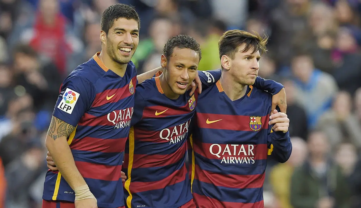 Ketiga pemain tersebut dijuluki Trio MSN. (AFP/Lluis Gene)