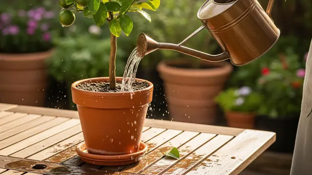 Menyiram Pohon Jeruk Nipis