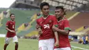 Septian David Maulana bersama Muhammad Hargianto melakukan selebrasi usai mencetak gol ke gawang Thailand pada perhelatan SEA Games 2017 yang berlangsung di Stadion Shah Alam, Malaysia (Bola.com/Vitalis Yogi Trisna)