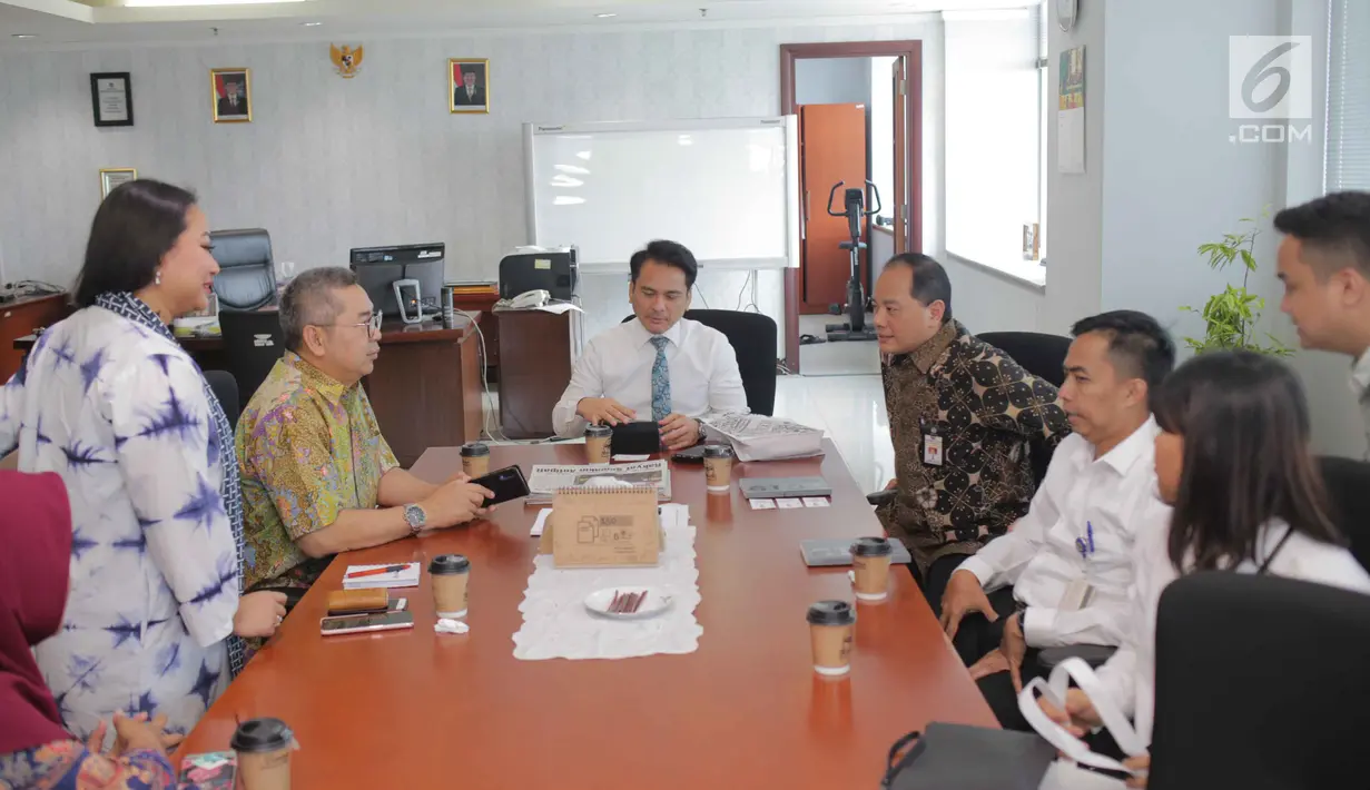 Suasana audensi jajaran SCM/Emtek Group dengan Kementerian Keuangan di Gedung Djuanda 1, Jakarta, Selasa (1/10/2019). Pertemuan tersebut membahas kerja sama di bidang sektor media. (Liputan6.com/Faizal Fanani)