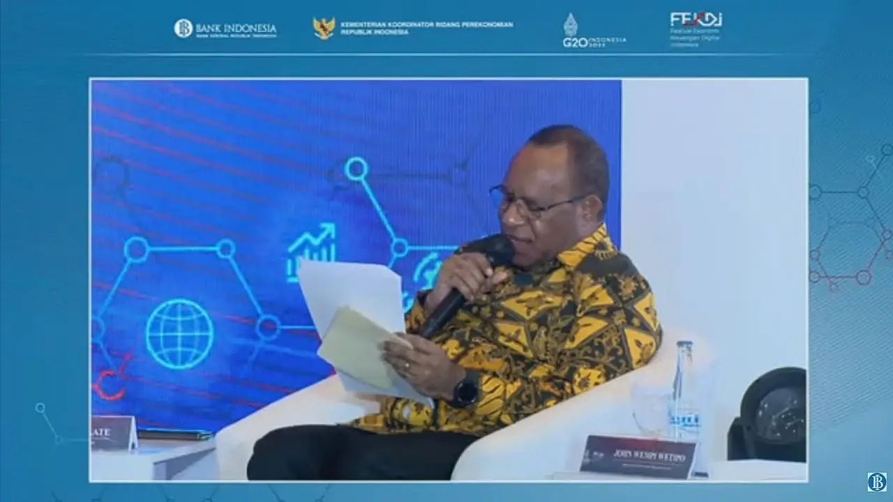 Wakil Menteri Dalam Negeri John Wempi Wetipo dalam Leader’s Talk Festival Ekonomi dan Keuangan Digital Indonesia (FEKDI), Nusa Dua, Bali, Senin (11/7/2022)