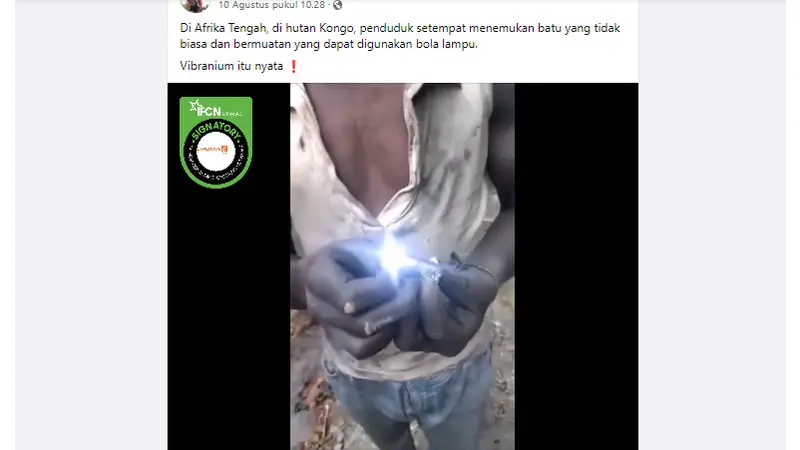 Tangkapan layar klaim penemuan batu mengandung listrik di Kongo
