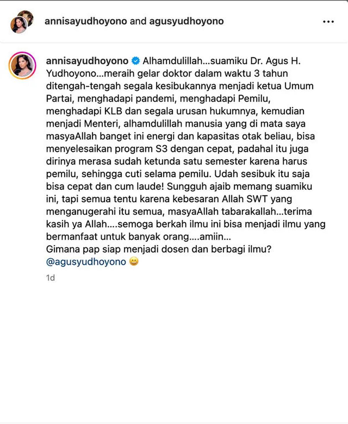 Reaksi Annisa Pohan Saat AHY Raih Gelar Doktor Cumlaude: Sungguh Ajaib Suamiku, Siap Jadi Dosen?